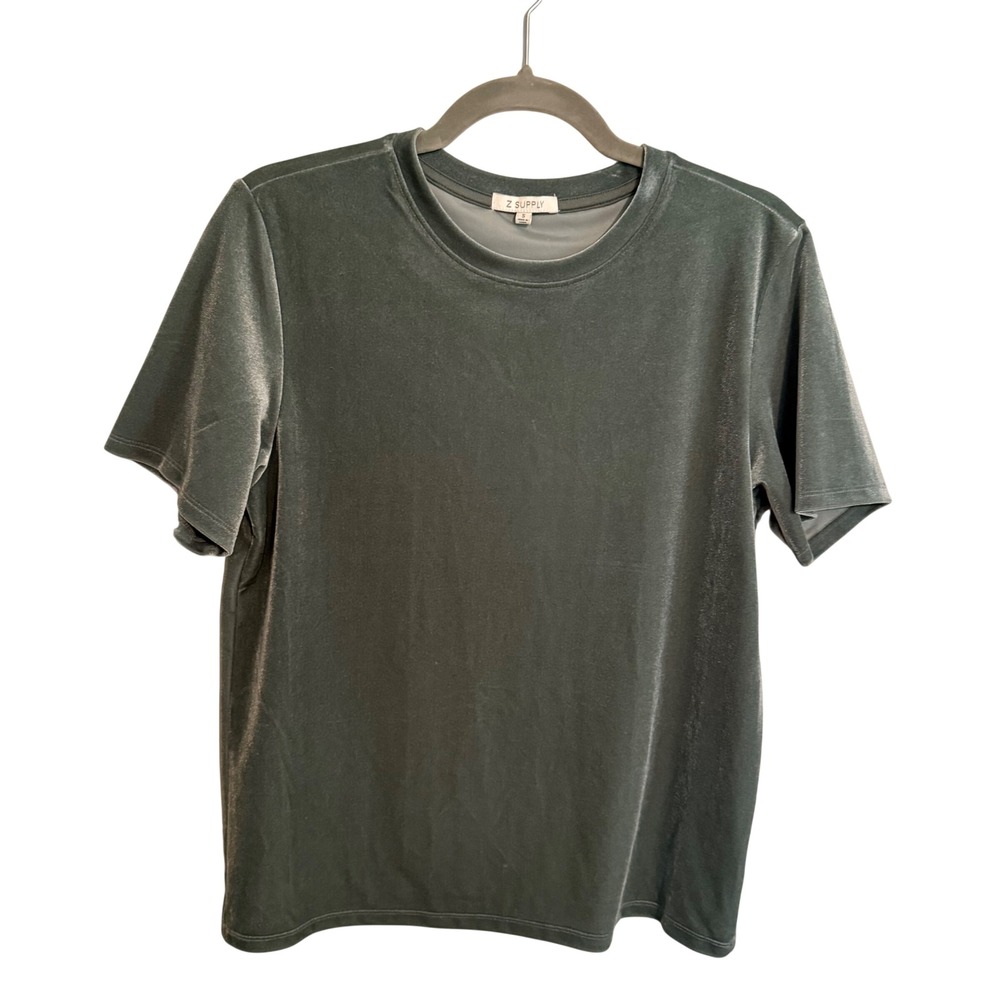 Z Supply Sage Green Velvet Crewneck T-Shirt Small Boho Party Office Holiday